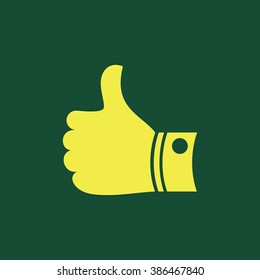 Yellow Icon of Like Isolated on Dark Green Background. Eps--10.