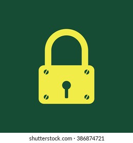 Yellow Icon of Lock Isolated on Dark Green Background. Eps--10.