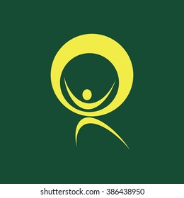 Yellow Icon of Man in Round Isolated on Dark Green Background. Eps--10.