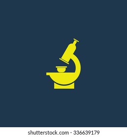 Yellow icon of Microscope on dark blue background. Eps.10