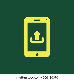 Yellow Icon of Mobile Upload Isolated on Dark Green Background. Eps--10.