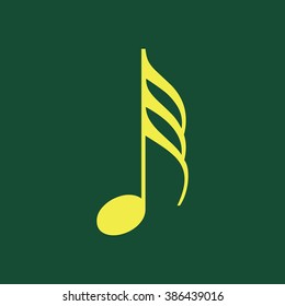 Yellow Icon of Musical Note Isolated on Dark Green Background. Eps--10.
