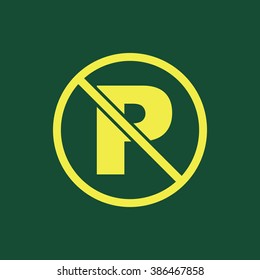 Yellow Icon of No Parking Isolated on Dark Green Background. Eps--10.