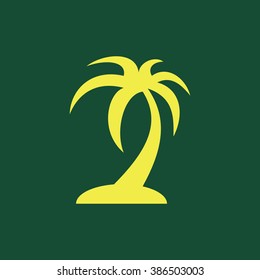 Yellow Icon of palm tree Isolated on Dark Green Background. Eps--10.