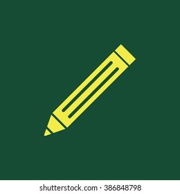 Yellow Icon of Pencil Isolated on Dark Green Background. Eps--10.
