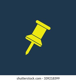 Yellow icon of Push Pin on dark blue background. Eps.10
