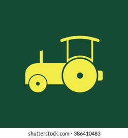 Yellow Icon of Road Roller Isolated on Dark Green Background. Eps--10.