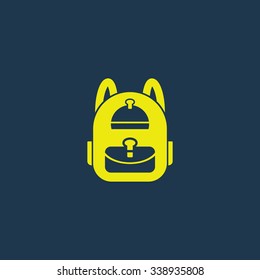Yellow icon of School Bag on dark blue background. Eps.10