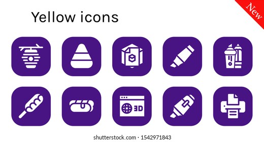yellow icon set. 10 filled yellow icons.  Simple modern icons about  - Beehive, Candy corn, d, Highlighter, Hot dog, Printer