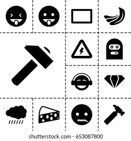 Yellow icon. set of 13 filled yellowicons such as sun, banana, gem, hummer, emoji, thief emot, showing tongue emot, emot with zipper mouth, burst, cheese