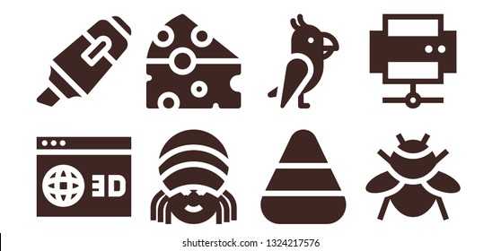 yellow icon set. 8 filled yellow icons.  Simple modern icons about  - d, Highlighter, Rasta, Cheese, Candy corn, Parrot, Bumblebee, Printer