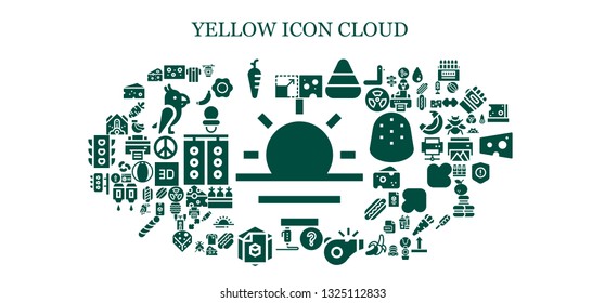 yellow icon set. 93 filled yellow icons.  Collection Of - Sunrise, Resize, Cheese, Carrot, Candy corn, Question mark, Referee, d, Traffic lights, Falling debris, Beehive, Banana