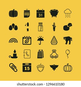 yellow icon set with acorn, candle and pencils vector illustration