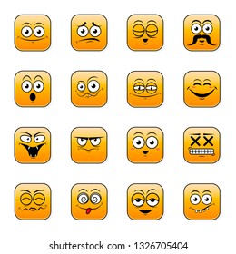 Yellow icon set of cute happy smiley emotions,vector illustration
