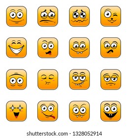 Yellow icon set of cute happy smiley emotions,vector illustration