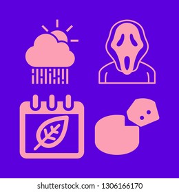 yellow icon set with rain, scream and calendar vector illustration