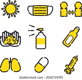 A yellow icon set that can be used for virus prevention and countermeasures.