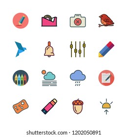 yellow icon set. vector set about rain, pencil, wrapper and highlighter icons set.