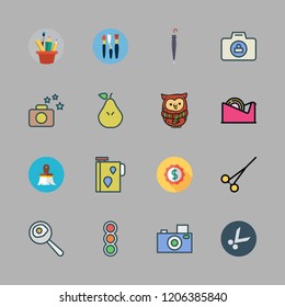 yellow icon set. vector set about umbrella, oil, pencil case and wrapper icons set.