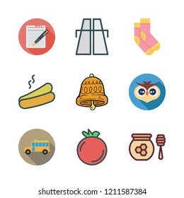 yellow icon set. vector set about honey, owl, orange and hot dog icons set.