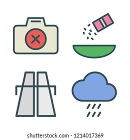 yellow icon set. vector set about seasoning, highway, rain and photo camera icons set.