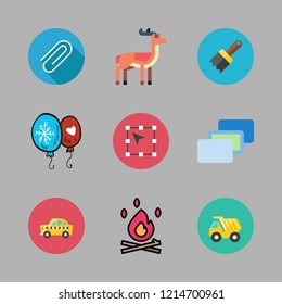 yellow icon set. vector set about taxi, paint brush, antelope and bonfire icons set.