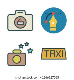 yellow icon set. vector set about photo camera, taxi and vector icons set.