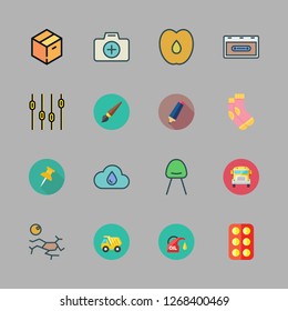 yellow icon set. vector set about levels, oil, school bus and photo camera icons set.