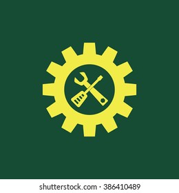 Yellow Icon of Setting & Tools Isolated on Dark Green Background. Eps--10.