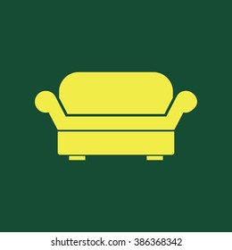Yellow Icon of Sofa Isolated on Dark Green Background. Eps--10.