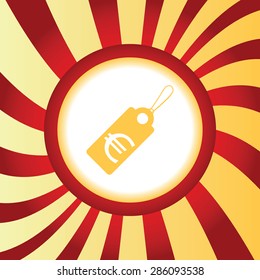 Yellow icon with string tag with euro symbol, in the middle of abstract background