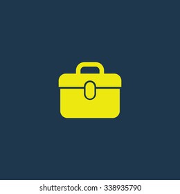 Yellow icon of Suitcase on dark blue background. Eps.10
