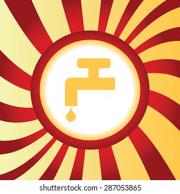 Yellow icon with tap and water drop, in the middle of abstract background