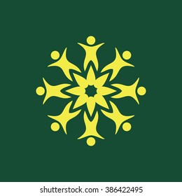 Yellow Icon of Team Isolated on Dark Green Background. Eps--10.
