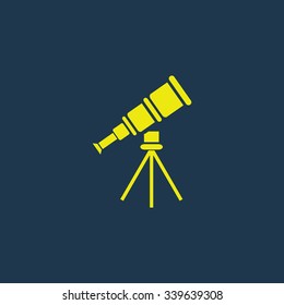 Yellow icon of Telescope on dark blue background. Eps.10