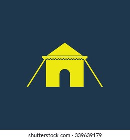 Yellow icon of Tent on dark blue background. Eps.10