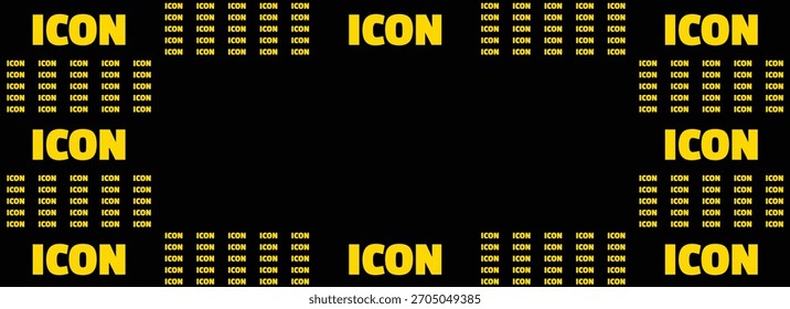 Texto amarillo 'ICON' repetido en un patrón gráfico sobre un fondo negro, que simboliza la identidad digital y la marca.