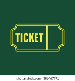 Yellow Icon of Ticket Isolated on Dark Green Background. Eps--10.