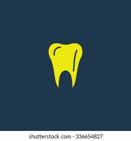 Yellow icon of Tooth on dark blue background. Eps.10