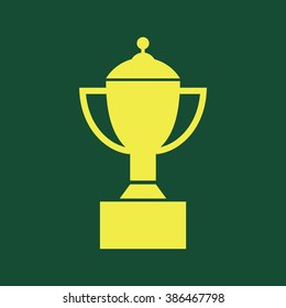 Yellow Icon of Trophy Isolated on Dark Green Background. Eps--10.