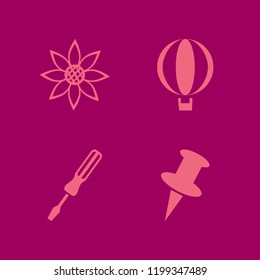 yellow icon. yellow vector icons set sunflower, balloon, push pin and screwdriver
