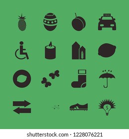 yellow icon. yellow vector icons set candle, dry leaves wind, football shoe and sock