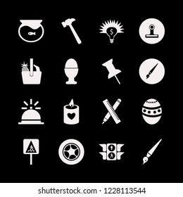 yellow icon. yellow vector icons set ruler and pencil, aquarium, pedestrian sign and bell