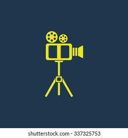 Yellow icon of Video on dark blue background. Eps.10
