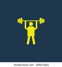 Yellow icon of Weight Lifter on dark blue background. Eps.10
