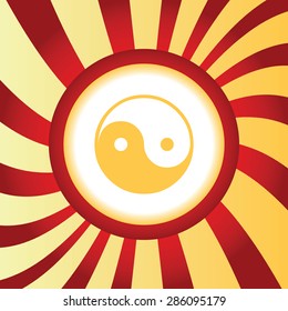 Yellow icon with ying-yang symbol, in the middle of abstract background