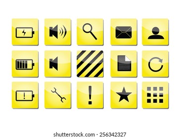 yellow icons with black symbols