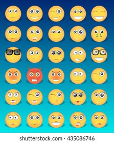 Yellow icons emoticon with the emotions on the face, vector icons emoticons, girls emoticons boys emoticons evil smiley, crying smiley, sad smiley, smile in joy