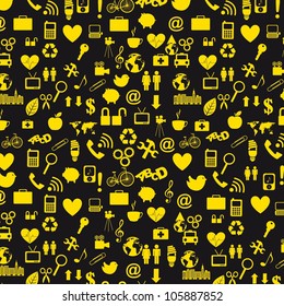 yellow icons over black background. vector illustration