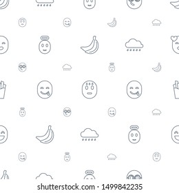 yellow icons pattern seamless white background. Included editable line banana, sweating emot, nerd emoji, emoji angel, emot showing tongue icons. yellow icons for web and mobile.